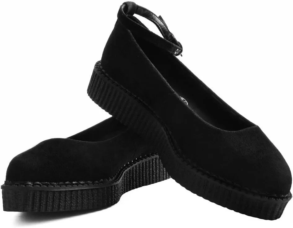 T.U.K. Shoes Black Pointed Ballet Ankle Strap Creeper Sneaker Flats for Women