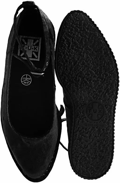 T.U.K. Shoes Black Pointed Ballet Ankle Strap Creeper Sneaker Flats for Women
