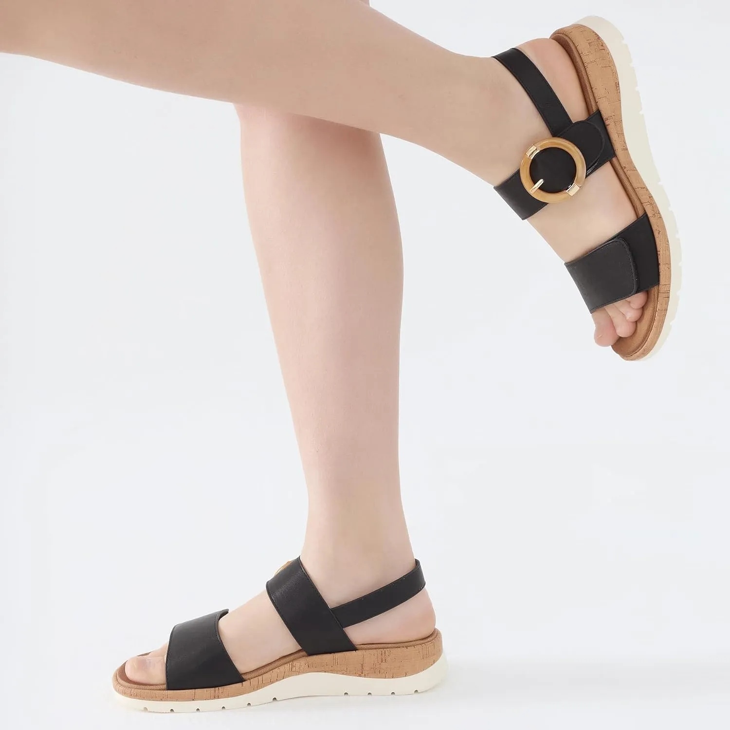 UBFEN Womens Flat Sandals Arch Support Open Toe Walking Comfy Casual Low Wedge Summer Shoes