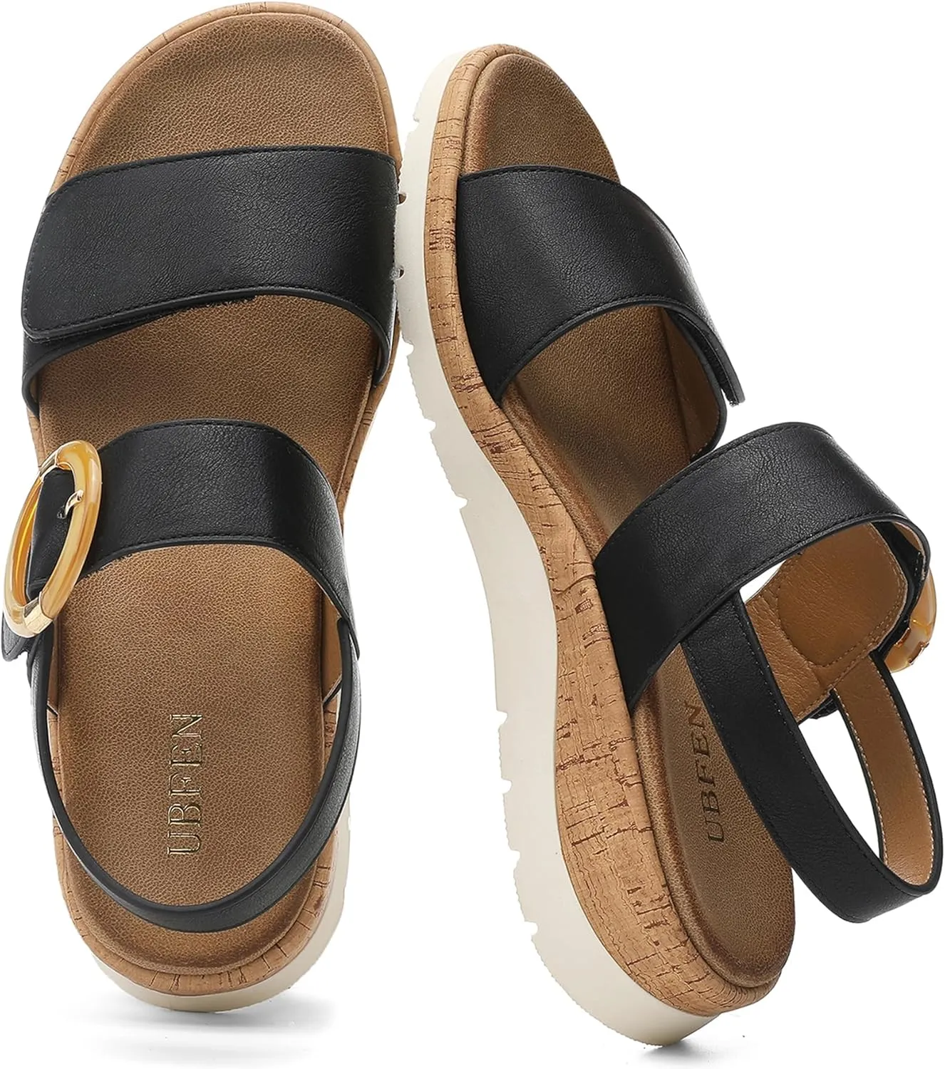 UBFEN Womens Flat Sandals Arch Support Open Toe Walking Comfy Casual Low Wedge Summer Shoes