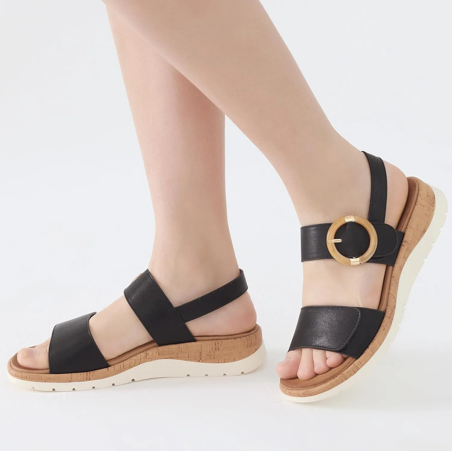 UBFEN Womens Flat Sandals Arch Support Open Toe Walking Comfy Casual Low Wedge Summer Shoes