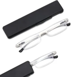 Ultra thin Lightweight Folding Reading Glasses Women Men TR90 Blue Light Blocking Anti UV/Eyestrain Foldable Compact Computer Readers Portable Unique Stretchable Slim Flat case Clear  1.0
