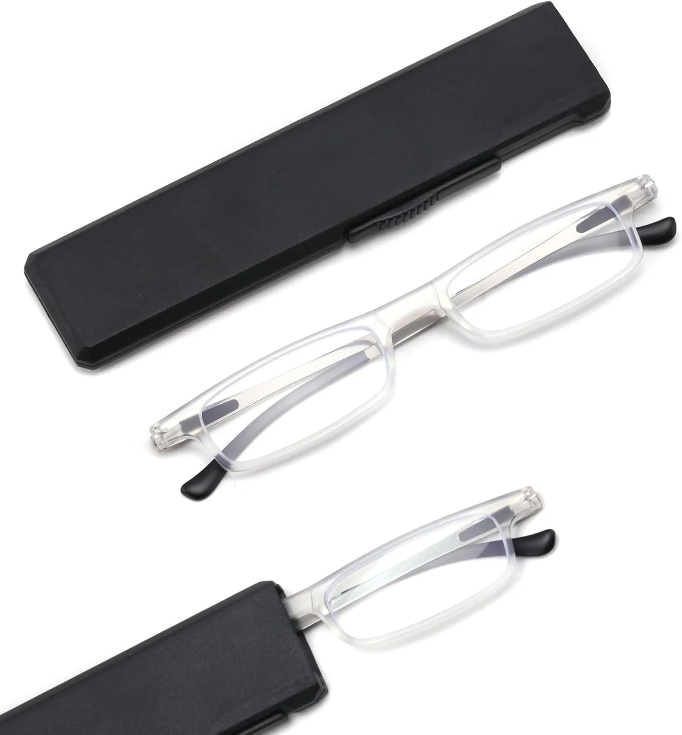 Ultra thin Lightweight Folding Reading Glasses Women Men TR90 Blue Light Blocking Anti UV/Eyestrain Foldable Compact Computer Readers Portable Unique Stretchable Slim Flat case Clear  1.0