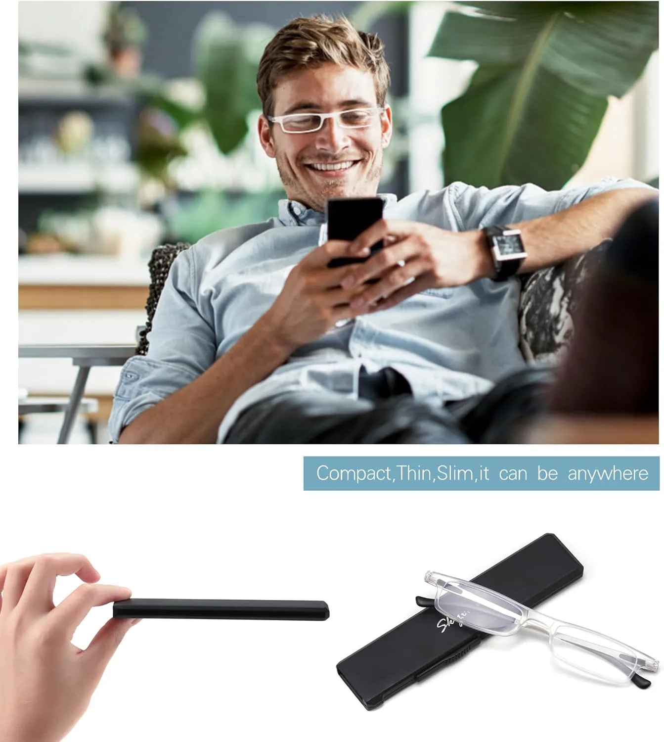 Ultra thin Lightweight Folding Reading Glasses Women Men TR90 Blue Light Blocking Anti UV/Eyestrain Foldable Compact Computer Readers Portable Unique Stretchable Slim Flat case Clear  1.0