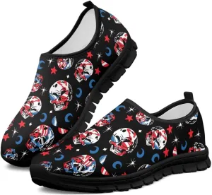 UNICEU Skull Print Slip On Shoes for Women Casual Breathable Low Top Sneakers Non-Slip Lightweight Walking Footwear