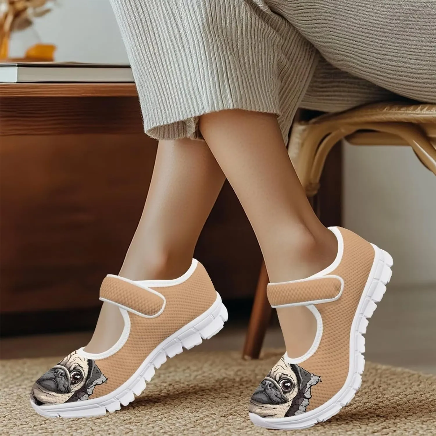 UNICEU Women's Mesh Flat Shoes Casual Low Top Mary Jane Shoes Dressy Shoes Anti Slip Breathable Athletic Shoes Comfortable Footwear