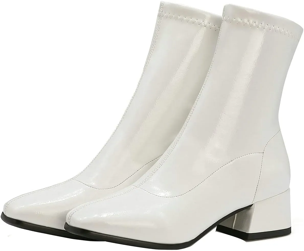 UniqueStride Suede Flat Ankle Boots for Women Pointed Toe Stretch Low Heel Slip On booties