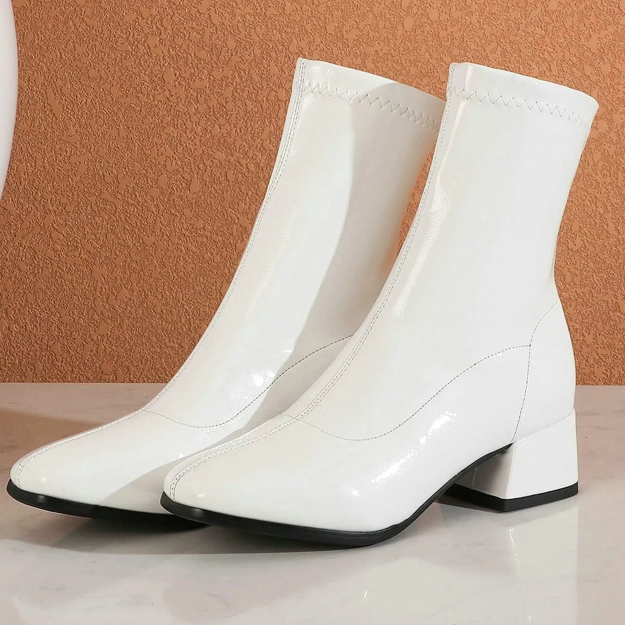 UniqueStride Suede Flat Ankle Boots for Women Pointed Toe Stretch Low Heel Slip On booties