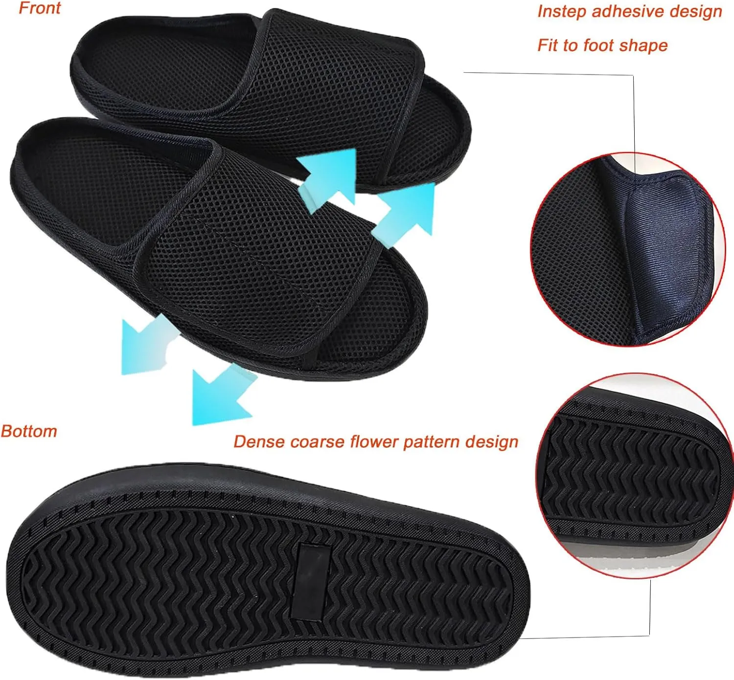 Unisex Open Toe Diabetic Shoes, Extra Wide Arthritis Edema Shoes, Medical Open Toe Cast Shoes for Swollen Feet Edema Footwear Indoor Outdoor Black