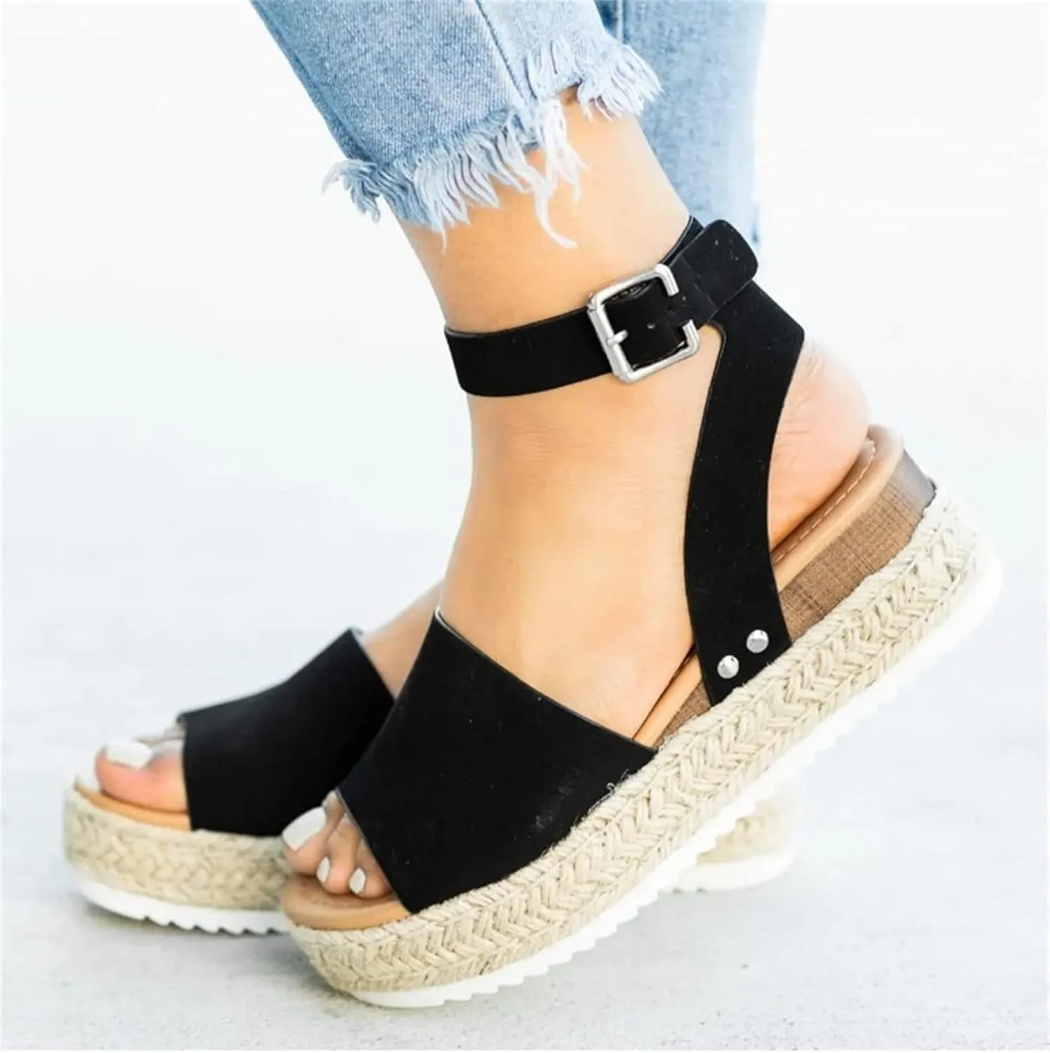 UOQAPRE Sandals for Women Platform Wedge Open Toe Low Heel Beach Womens Sandals Flats Heel Ankle Chelsea Dress Shoes
