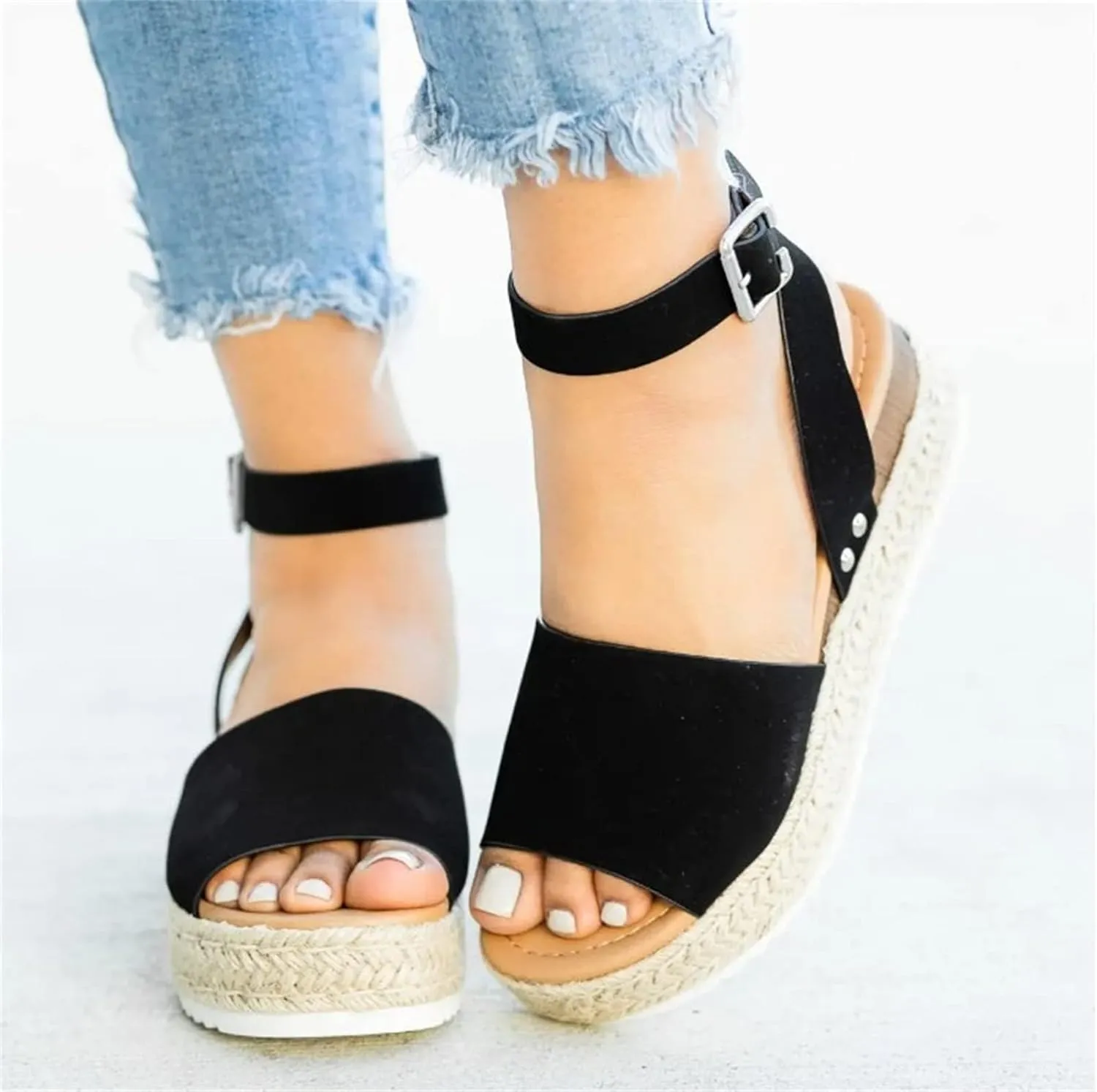 UOQAPRE Sandals for Women Platform Wedge Open Toe Low Heel Beach Womens Sandals Flats Heel Ankle Chelsea Dress Shoes