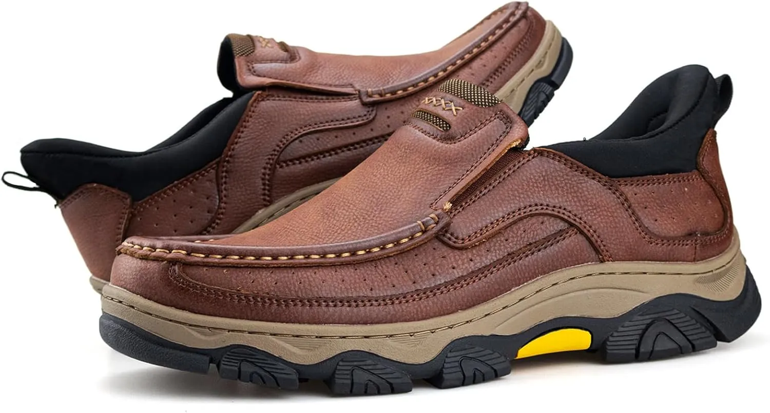 UPIShi Men's Hands Free Slip On Walking Leather Loafers Slip-ins Work Office Dress Casual Outdoor Lightweight Cushioning Shoes