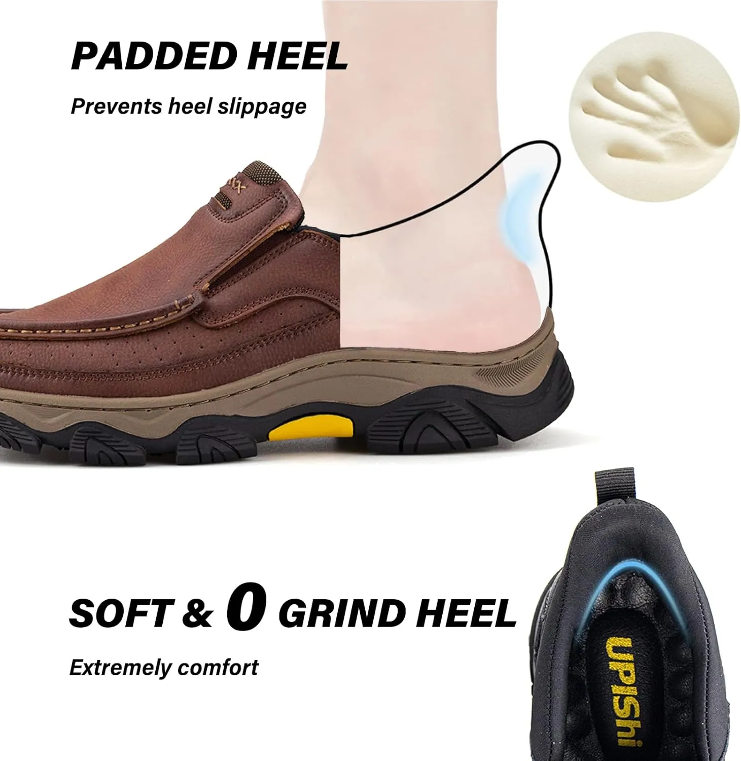 UPIShi Men's Hands Free Slip On Walking Leather Loafers Slip-ins Work Office Dress Casual Outdoor Lightweight Cushioning Shoes
