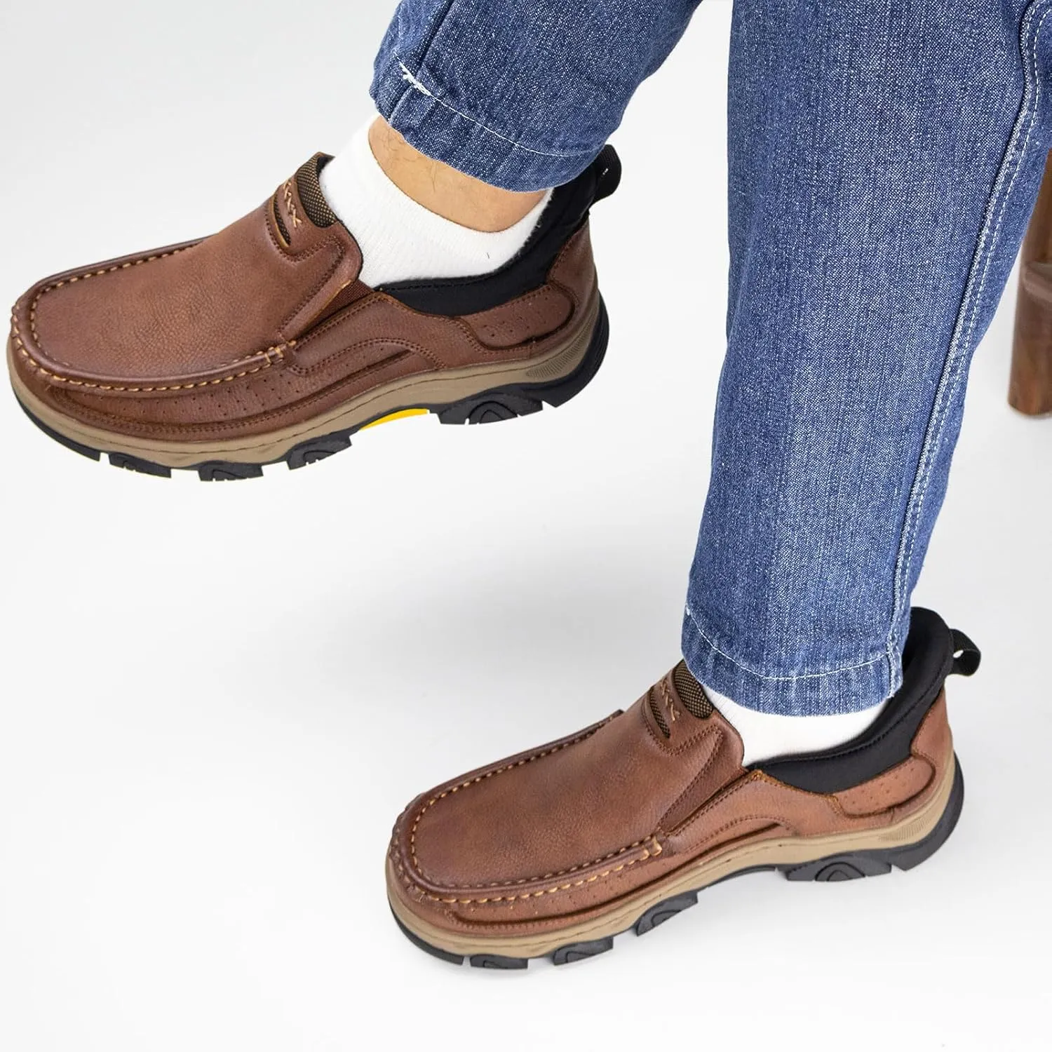 UPIShi Men's Hands Free Slip On Walking Leather Loafers Slip-ins Work Office Dress Casual Outdoor Lightweight Cushioning Shoes