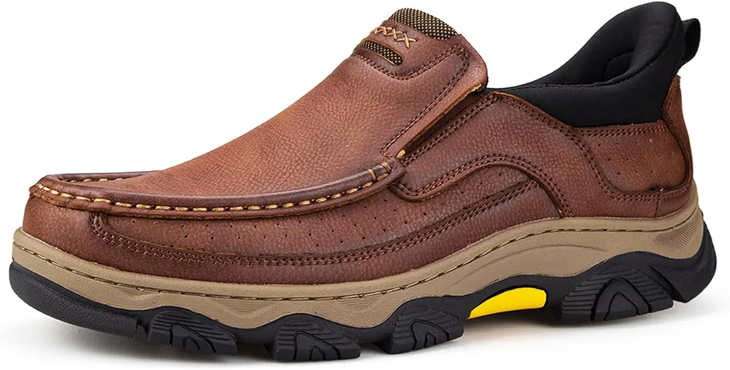 UPIShi Men's Hands Free Slip On Walking Leather Loafers Slip-ins Work Office Dress Casual Outdoor Lightweight Cushioning Shoes