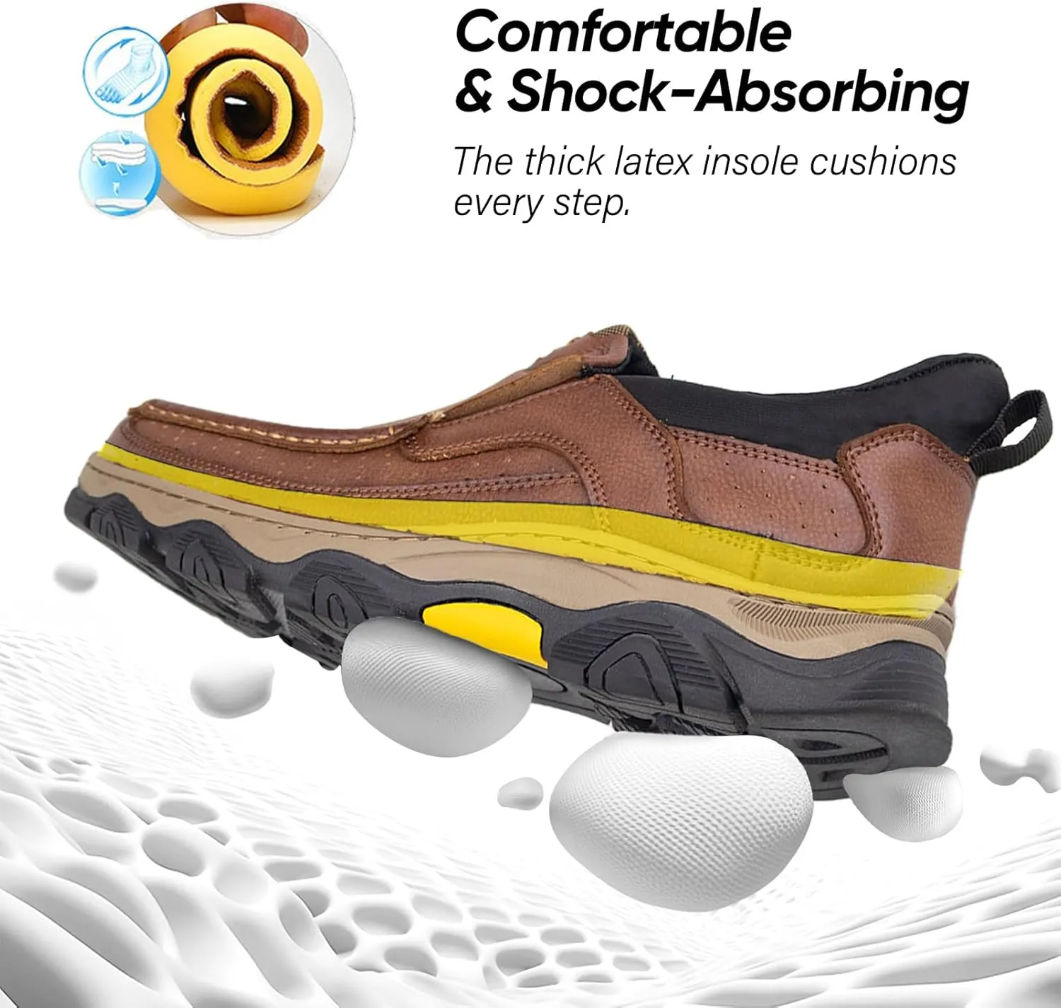 UPIShi Men's Hands Free Slip On Walking Leather Loafers Slip-ins Work Office Dress Casual Outdoor Lightweight Cushioning Shoes