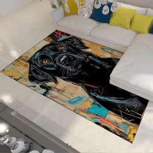 Urban Street Art Area Rugs Black Dog Graffiti Print Carpet for Pet Lovers Living Room Bedroom Modern Washable Thin Floor Mat 2'2"x4'