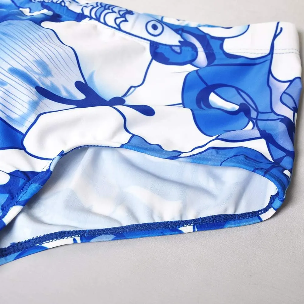 UXH New Men Swimwear Boxer Beach Shorts suilt Men's Boxer Surfing Swim Pants Stretch Swimming Trunks