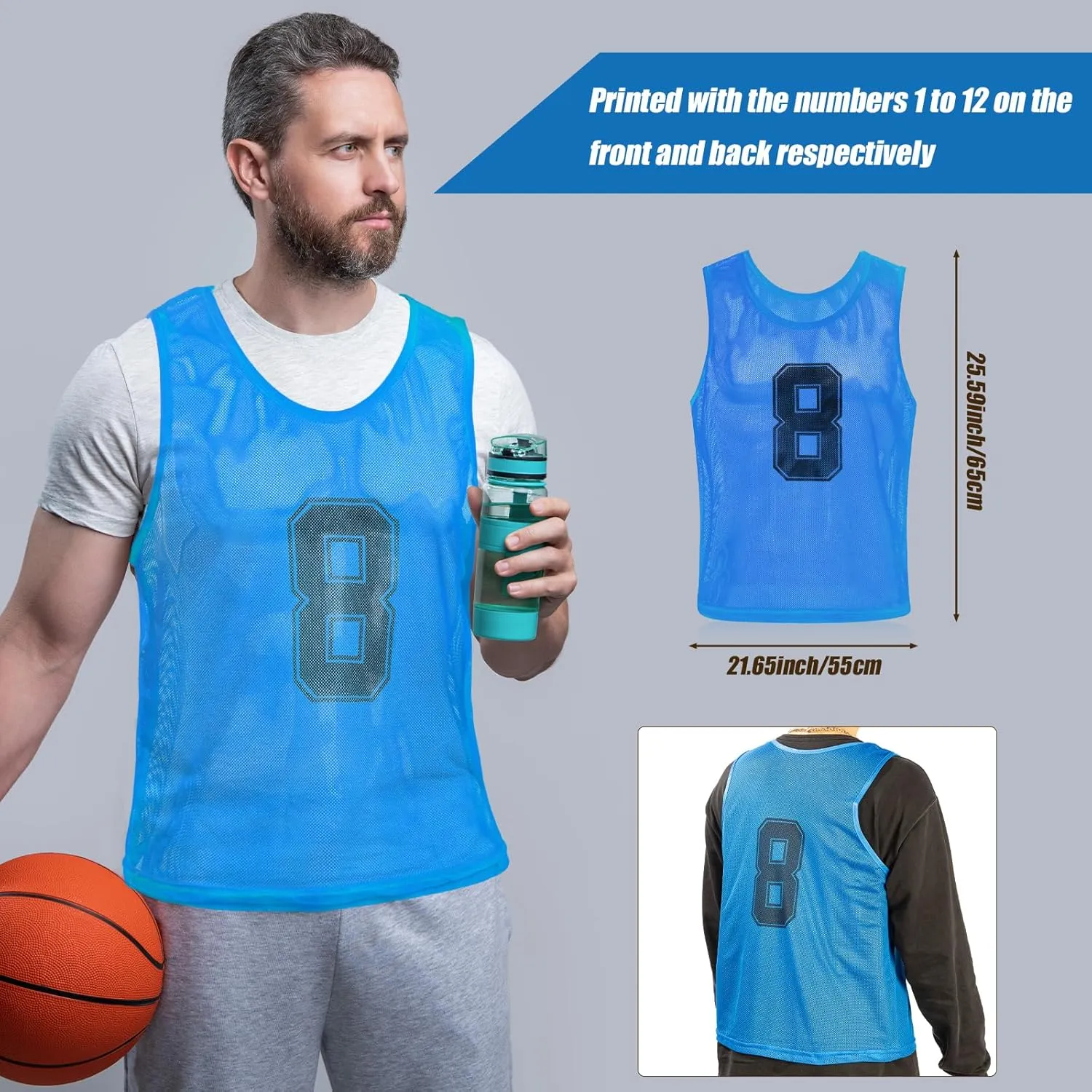 Vabean 24 Pack Nylon Mesh Scrimmage Team Practice Vests Pinnies Jerseys Train Vest for Adult Sport Basketball Soccer Football