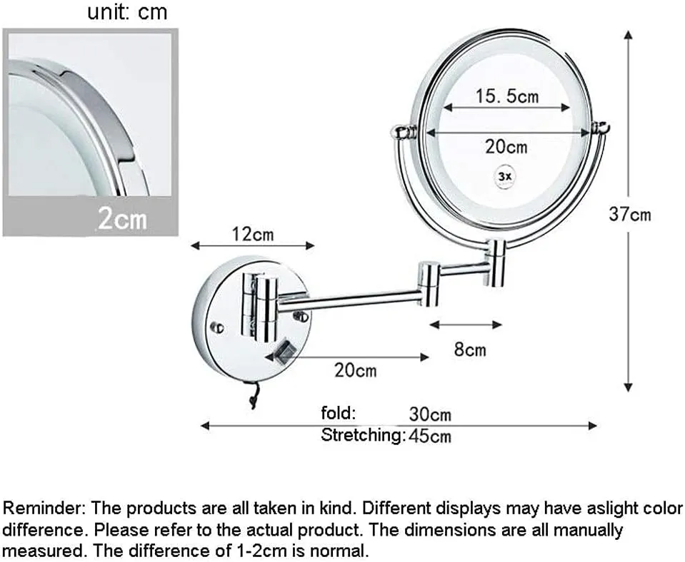 Vanity Mirror,Makeup Mirror Vanity Mirror Makeup Mirror,Led Bathroom Folding Vanity Mirror with Light Wall-Mounted Beauty Mirror for Bathroom Hotels Cosmetic Mirror