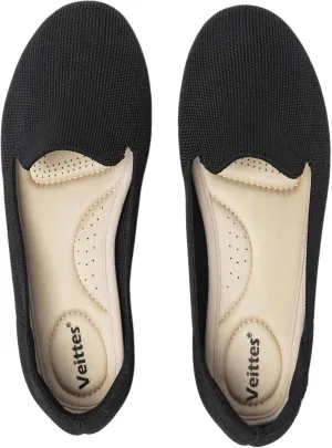 Veittes Women's Wide Width Flats Shoes,Knitted Breathable Soft Slip on Casual Ballet Shoes.(2205003,BK/FK,11W)