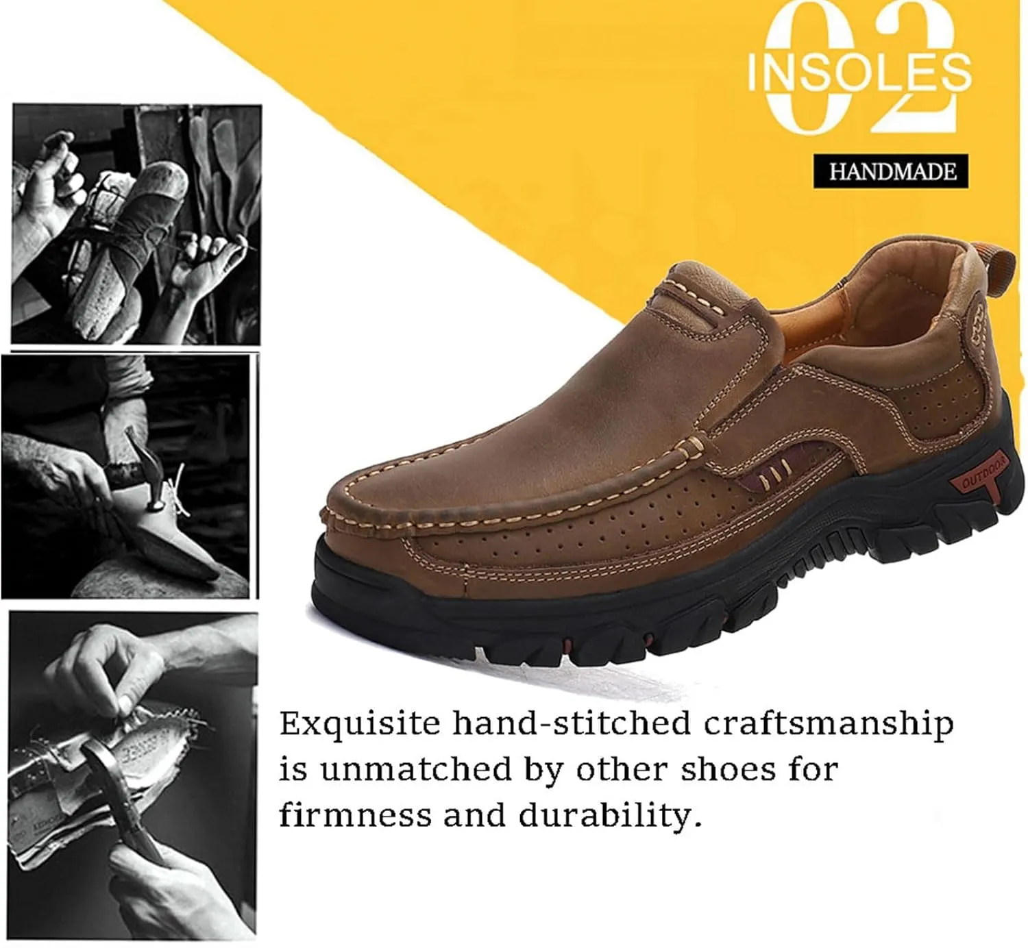Venshine Mens Walking Shoes Leather Lightweight Breathable Casual Slip On Loafers