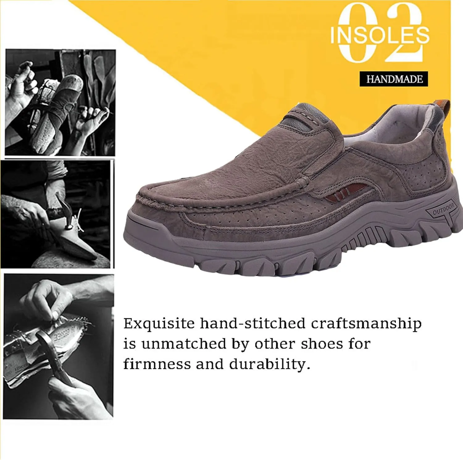 Venshine Mens Walking Shoes Leather Lightweight Breathable Casual Slip On Loafers