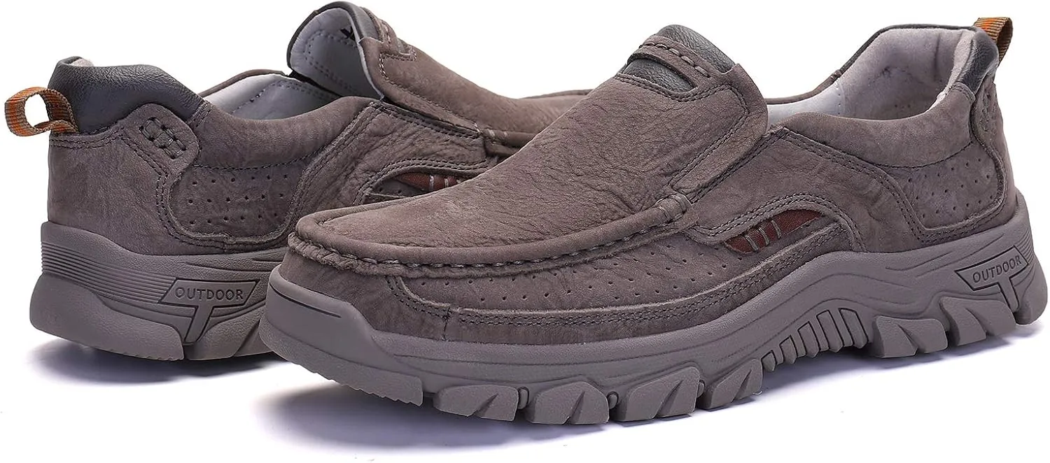 Venshine Mens Walking Shoes Leather Lightweight Breathable Casual Slip On Loafers