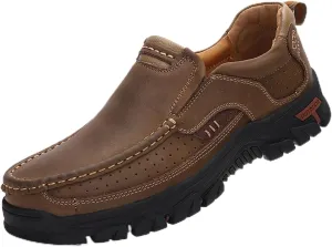 Venshine Mens Walking Shoes Leather Lightweight Breathable Casual Slip On Loafers