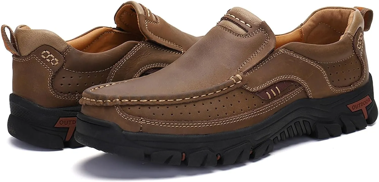Venshine Mens Walking Shoes Leather Lightweight Breathable Casual Slip On Loafers