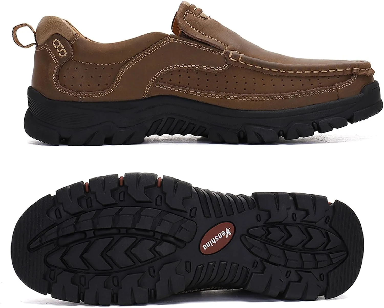 Venshine Mens Walking Shoes Leather Lightweight Breathable Casual Slip On Loafers