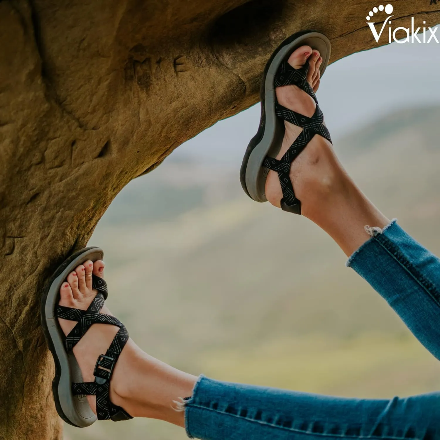 Viakix Womens Walking Sandals: Cute Stylish Comfy Athletic Sport Outdoor Hiking Sandal for Trekking Water Outdoor Beach With Arch Support for Womens Ladies