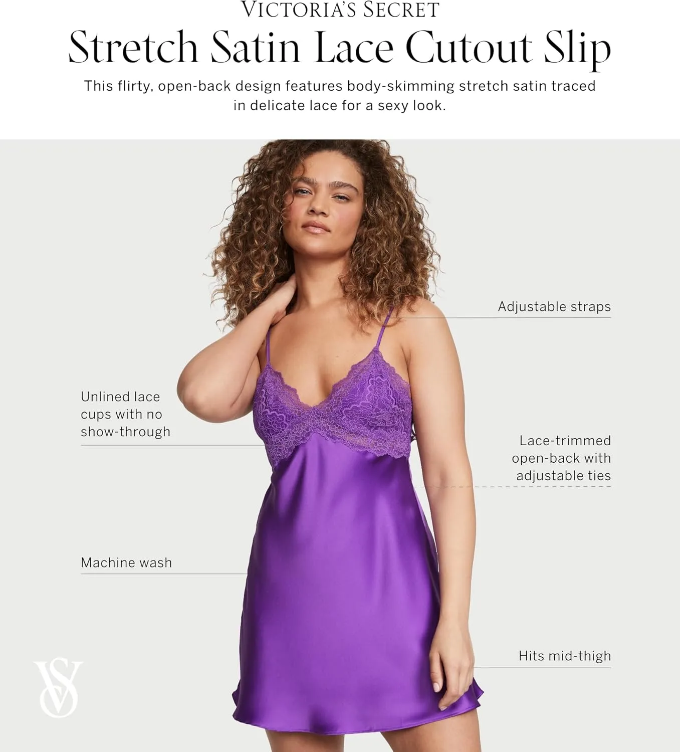 Victoria's Secret Stretch Satin Lace Cutout Slip, Women's Sleepwear (XS-XXL)