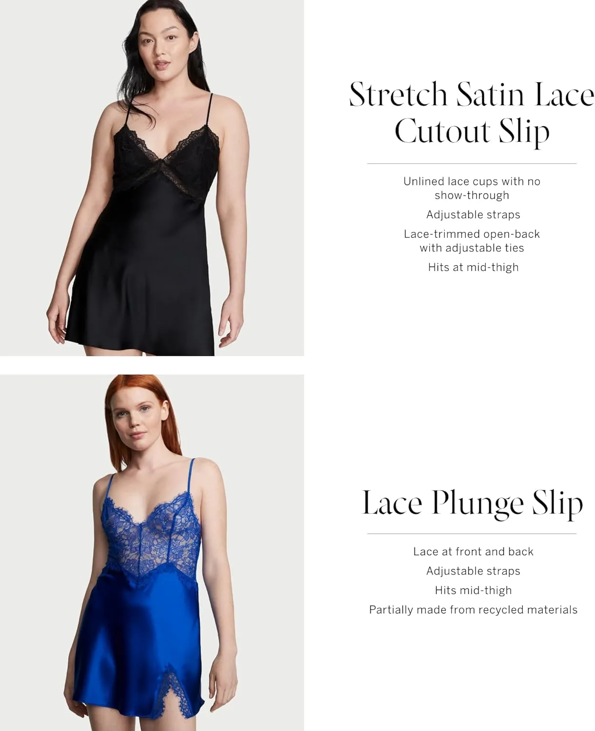 Victoria's Secret Stretch Satin Lace Cutout Slip, Women's Sleepwear (XS-XXL)