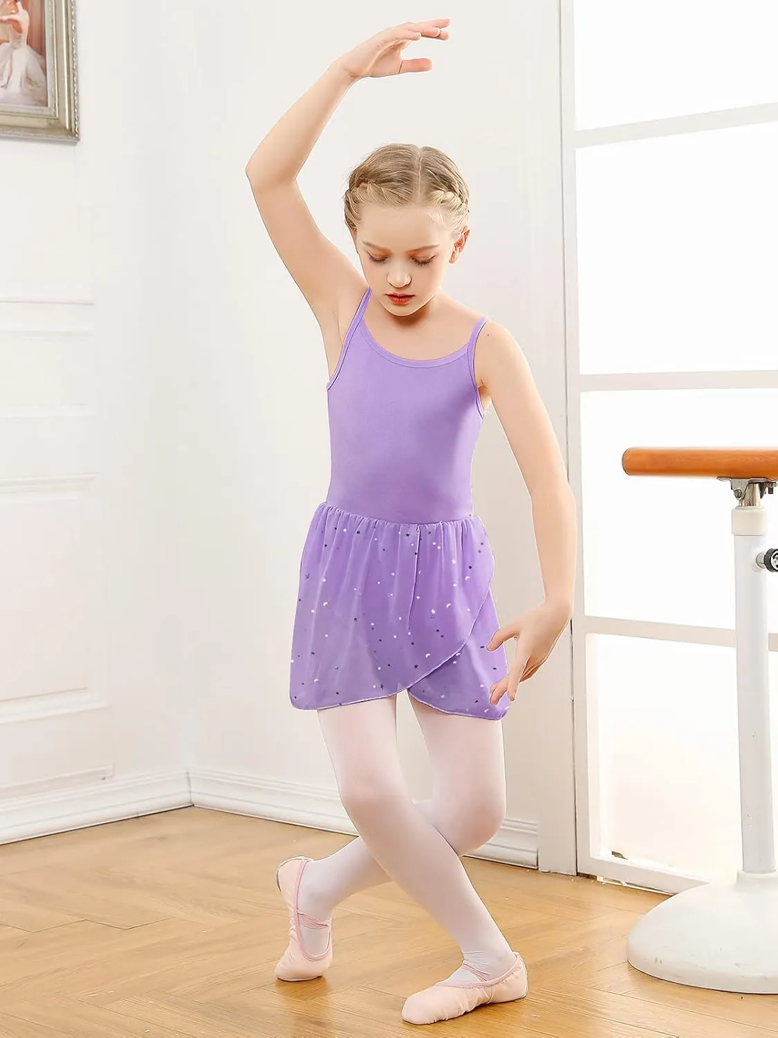 Vieille Toddler Girls Dance Leotards Hollow Back Ballet Leotard for Girls Camisole Dance Dress with Tutu Skirt 3-8T