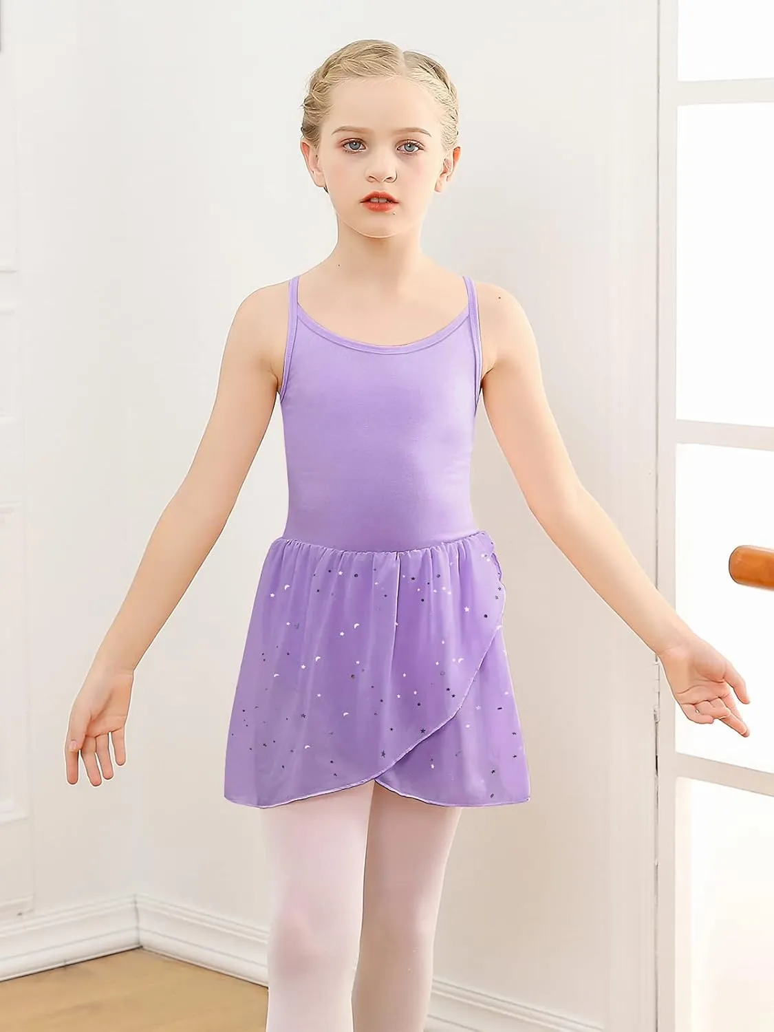 Vieille Toddler Girls Dance Leotards Hollow Back Ballet Leotard for Girls Camisole Dance Dress with Tutu Skirt 3-8T