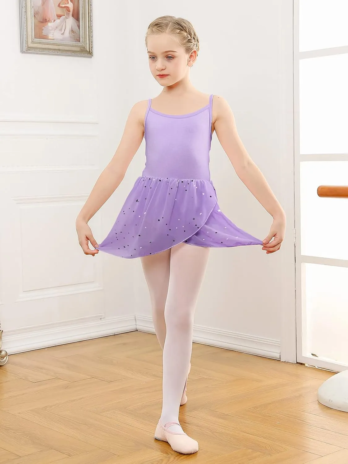 Vieille Toddler Girls Dance Leotards Hollow Back Ballet Leotard for Girls Camisole Dance Dress with Tutu Skirt 3-8T