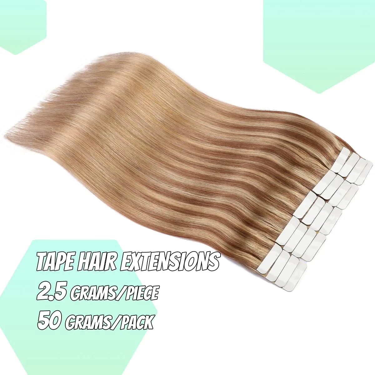VINBAO Remy Hair Extensions Tape in Human Hair Chocolate Brown to Caramel Blonde Balayage Straight Skin Weft Remy Tape in Human Hair Extensions #10/16/16 20 Pcs 50g (14inch, #10/16/16)