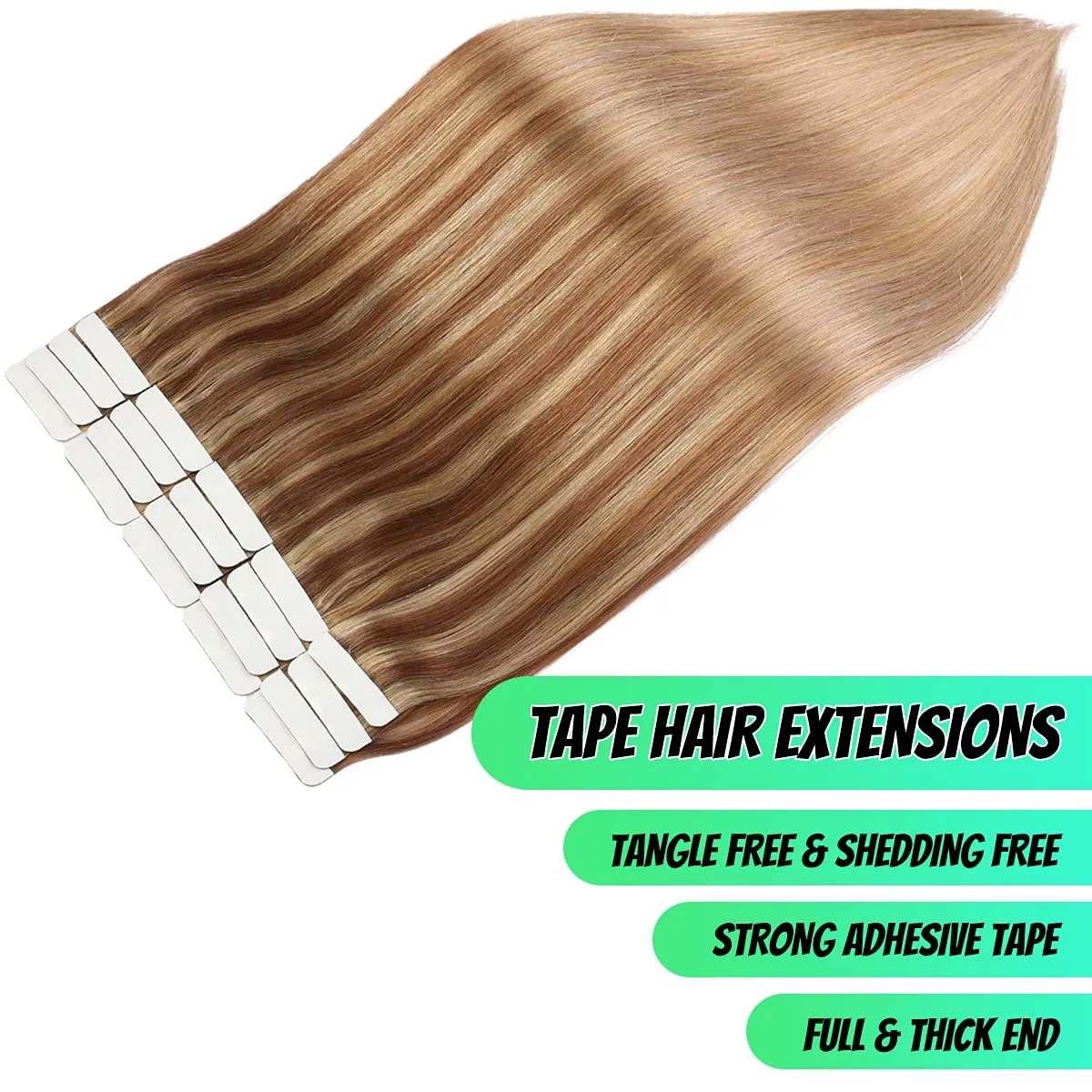 VINBAO Remy Hair Extensions Tape in Human Hair Chocolate Brown to Caramel Blonde Balayage Straight Skin Weft Remy Tape in Human Hair Extensions #10/16/16 20 Pcs 50g (14inch, #10/16/16)
