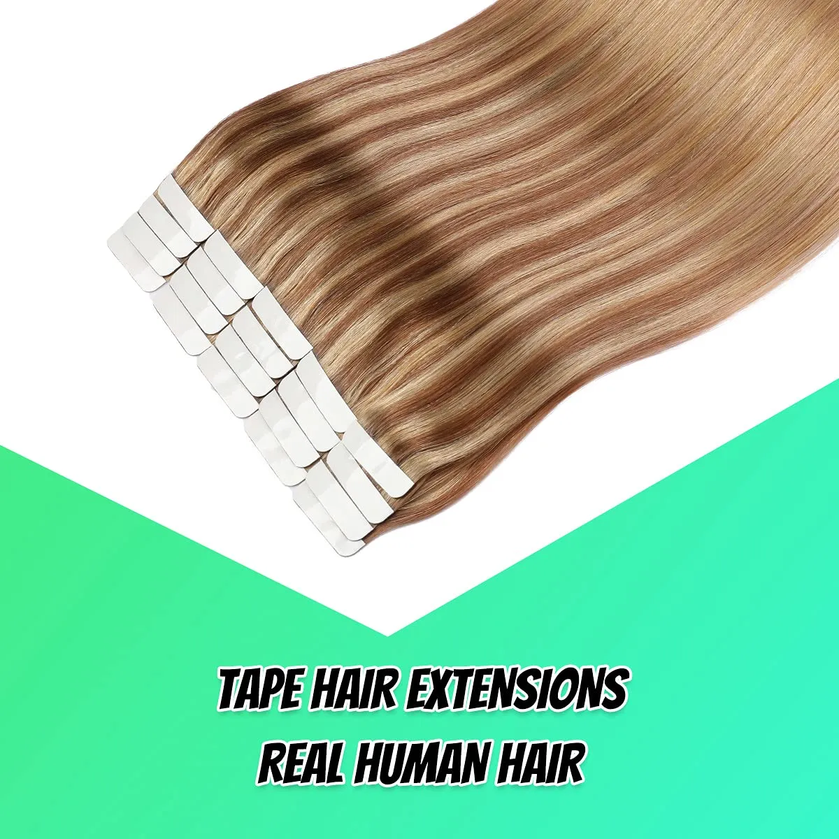 VINBAO Remy Hair Extensions Tape in Human Hair Chocolate Brown to Caramel Blonde Balayage Straight Skin Weft Remy Tape in Human Hair Extensions #10/16/16 20 Pcs 50g (14inch, #10/16/16)