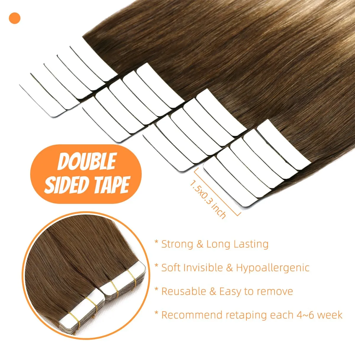 VINBAO Tape in Hair Extensions Human Hair Blonde Balayage Dark Roots Color 3-8-22 Brown and Blonde Highlights Remy Hair Tape in Extensions 20 Pieces 50 Grams(14inch, #3/8/22)