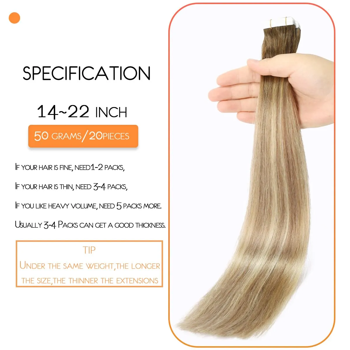 VINBAO Tape in Hair Extensions Human Hair Blonde Balayage Dark Roots Color 3-8-22 Brown and Blonde Highlights Remy Hair Tape in Extensions 20 Pieces 50 Grams(14inch, #3/8/22)