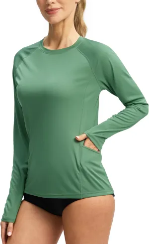 Viodia Rash Guard for Women UPF 50  SPF UV Long Sleeve Shirts Sun Protection Dri Fit Hiking Swim Shirt with Pockets