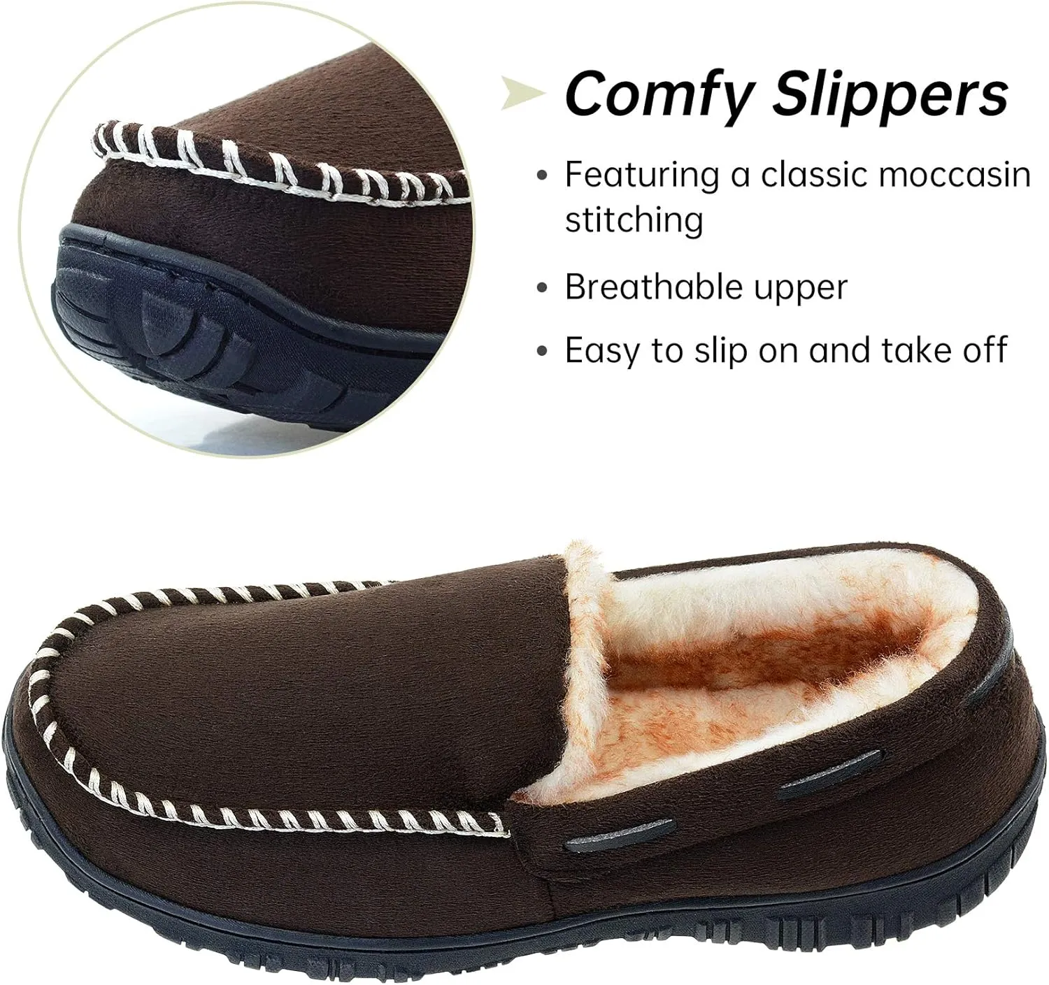 Vonair Mens Moccasin Slippers Indoor Outdoor Slip on Warm House Shoes Breathable Moccasins for Men