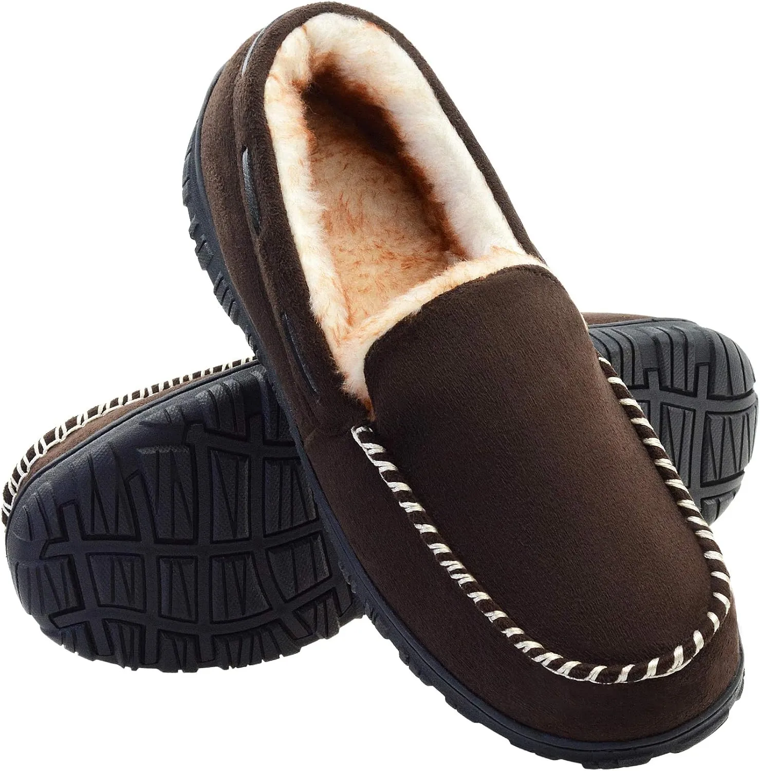 Vonair Mens Moccasin Slippers Indoor Outdoor Slip on Warm House Shoes Breathable Moccasins for Men