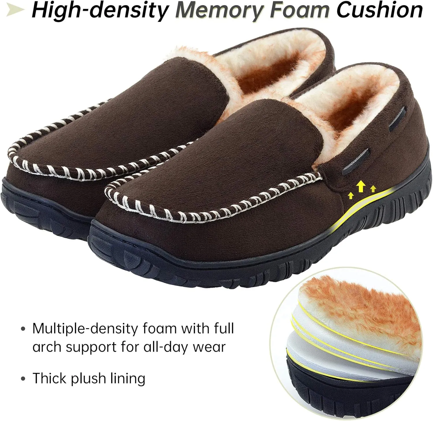 Vonair Mens Moccasin Slippers Indoor Outdoor Slip on Warm House Shoes Breathable Moccasins for Men