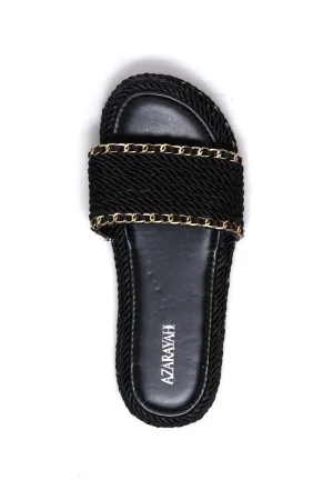 WANT YOU Rope Chain Slides – Black & Gold Luxe Flat