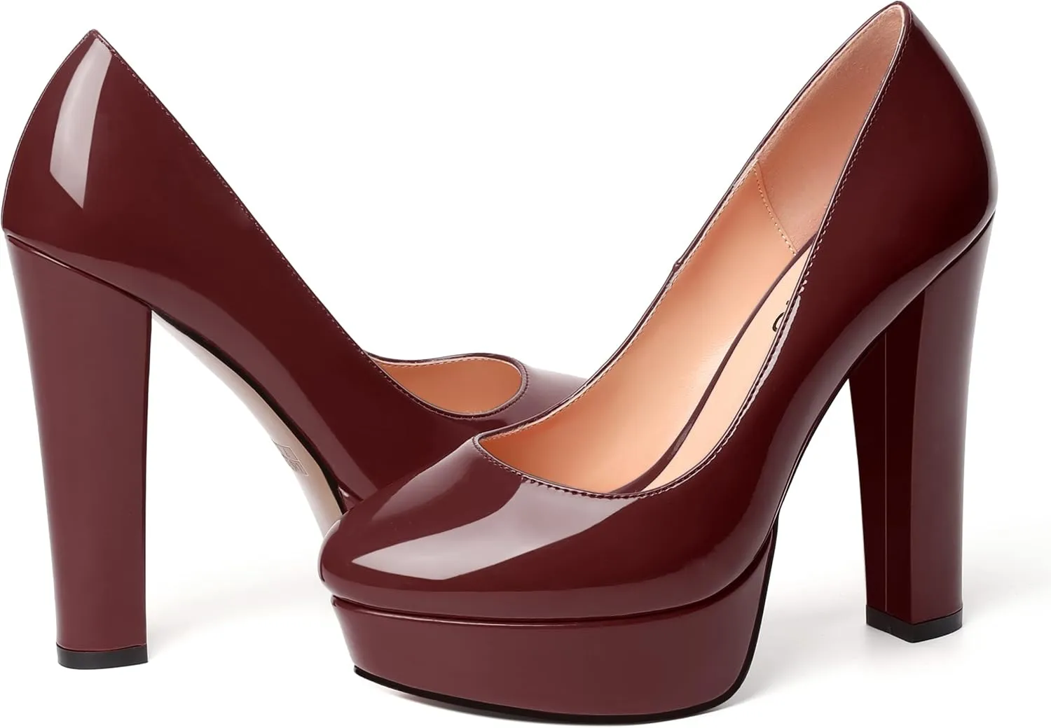 WAYDERNS Womens Round Toe Slip On Casual Platform Wedding Patent Block High Heel Pumps Shoes 5 Inch