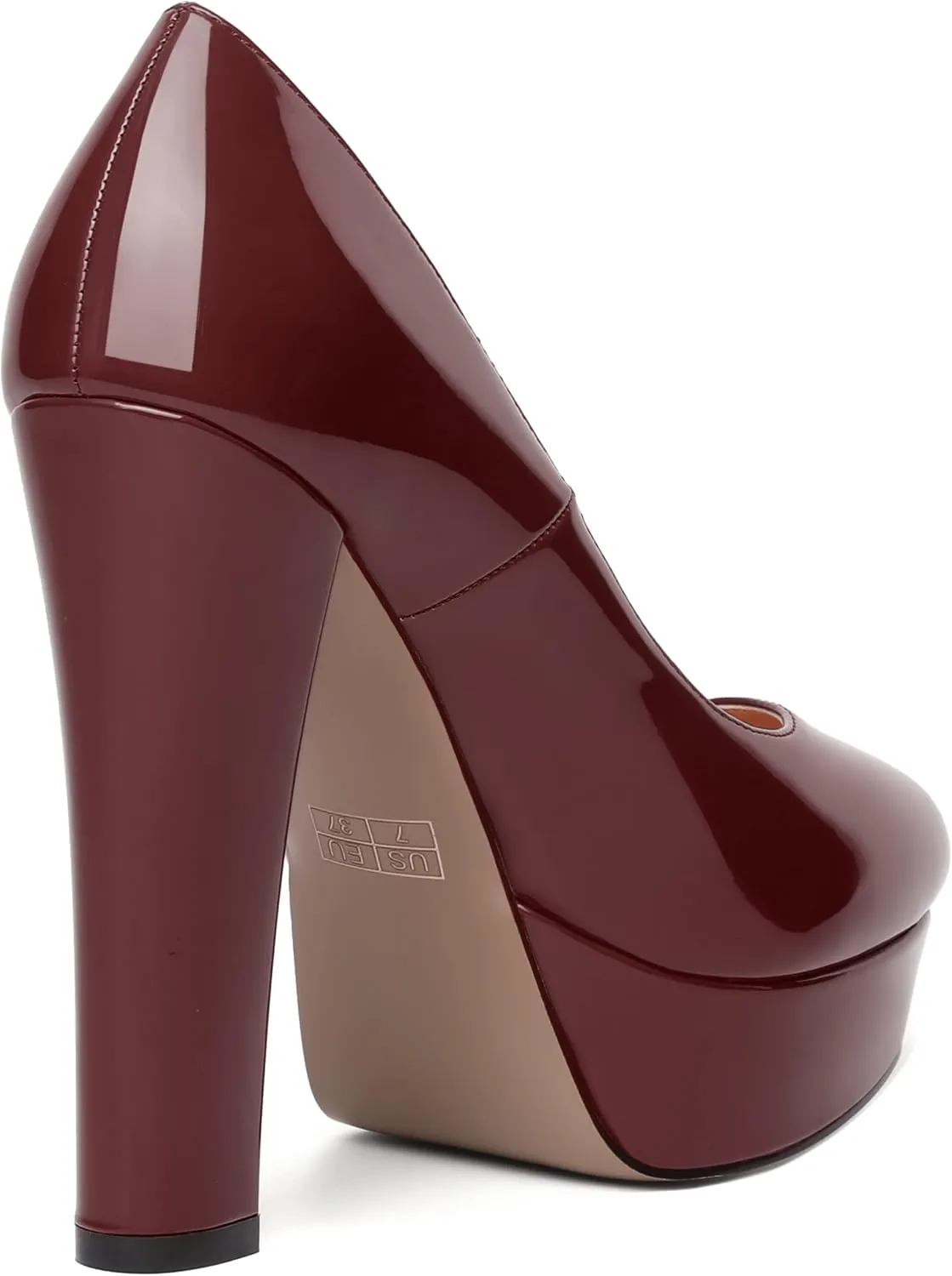 WAYDERNS Womens Round Toe Slip On Casual Platform Wedding Patent Block High Heel Pumps Shoes 5 Inch