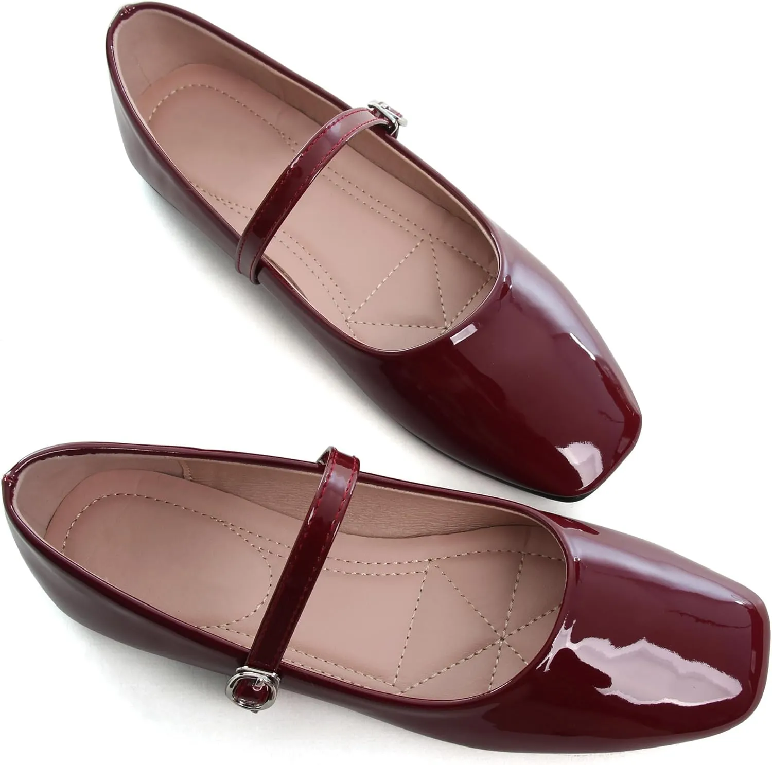 WENJIAZHIZHI Women's Ballet Flats Square Toe Comfortable Mary Jane Shoes Dressy Casual Slip-On Ballerina Working Flats Shoes